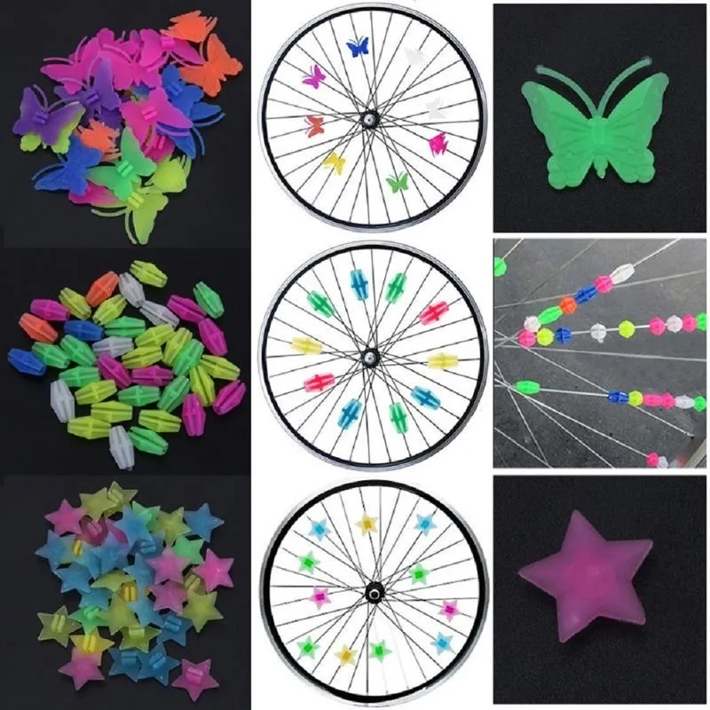 25/35 Stuks Fiets Kraal Spaak Kralen Kleurrijke Veiligheid Kids Clip Fiets Rond Multi-Color Love Heart Sterren Wiel Accessoires Decoratie