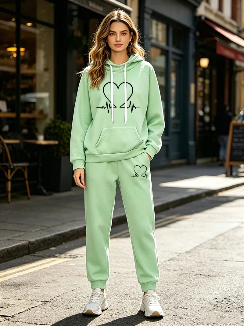 Herbst Winter Trainingsanzug Lässiger Kapuzenpullover Jogginghose 2-teiliges Set Outdoor Sportbekleidung Outfits Modische Damen Hosen-Sets