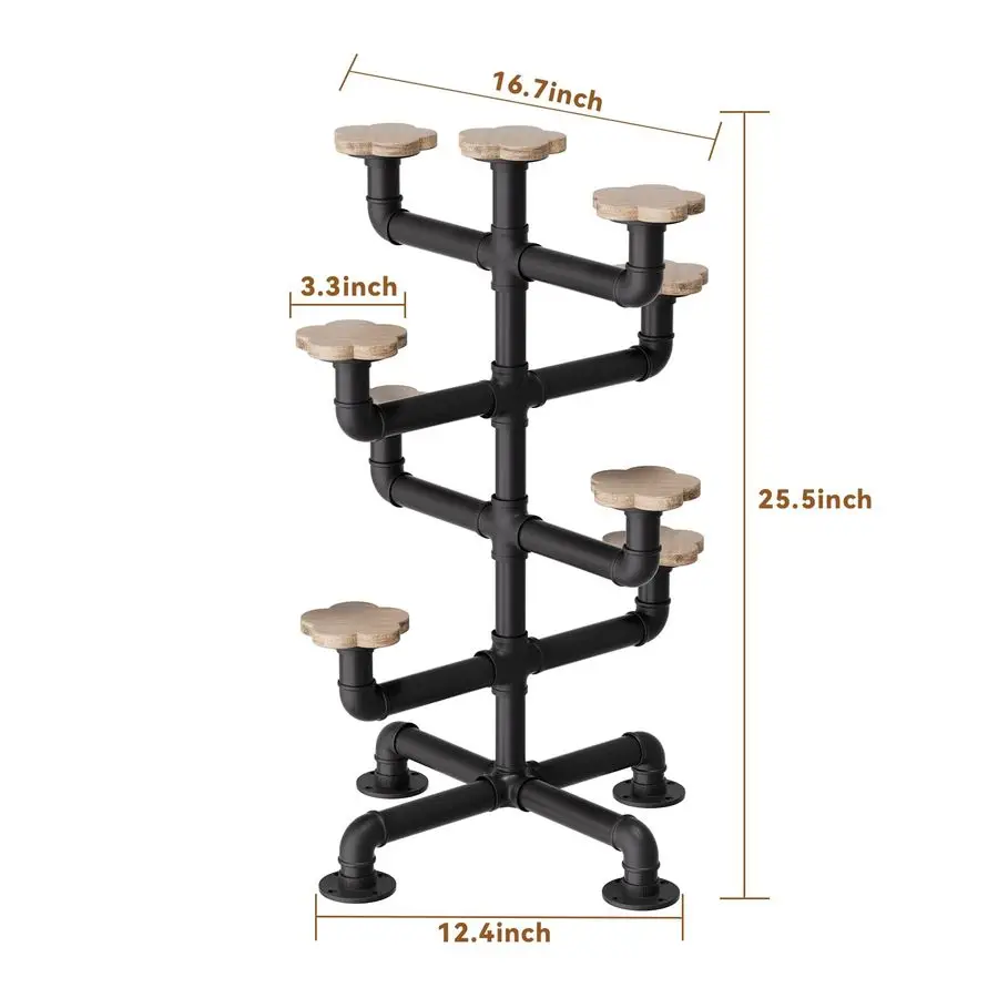 Hat Racks Heavy Duty Metal Pipe Hat Display 8 Rustic Solid Wood Hooks Free Standing Cap Organizer for Hats Wigs Headwear Tableto