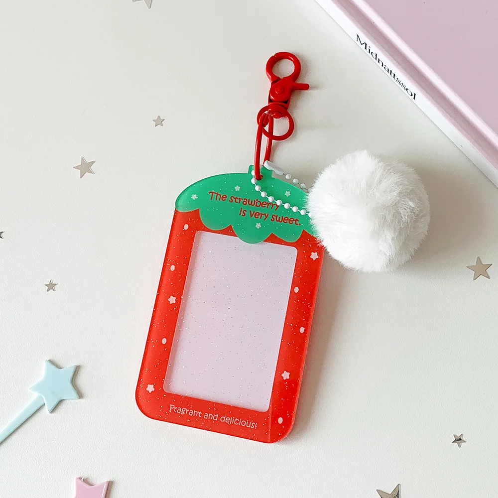 Acrylic Card Holder Scratch-Proof Kpop Card Holder Strawberry Photocard Holder Dust-Proof For Girls Students Bag Pendant