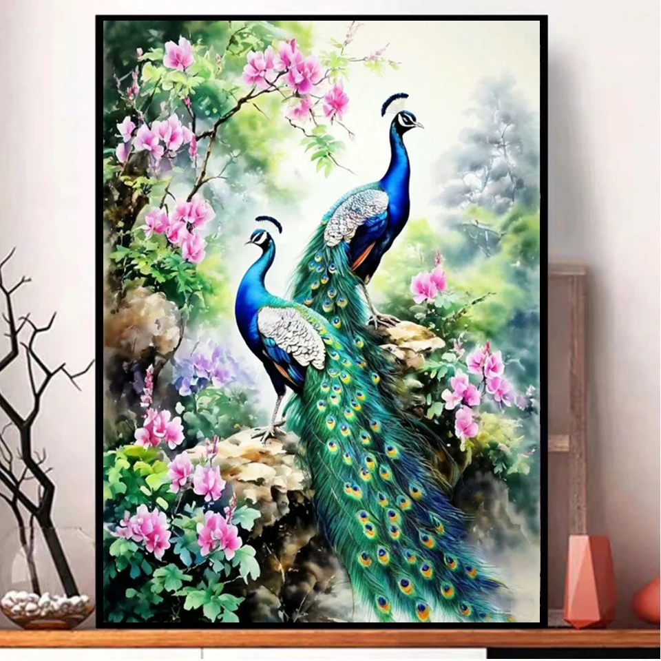 5D Diamond Painting Fantasy Green White Peacock Picture Rhinestones Mosaic Aesthetic Bird DIY Diamond Embroidery Home Decorative