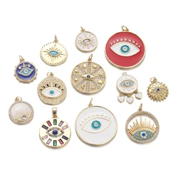 Round Enamel Eye Cz Charms Gold Color Stainless Steel Pendants for Jewelry Making Supplies DIY Earrings Necklace