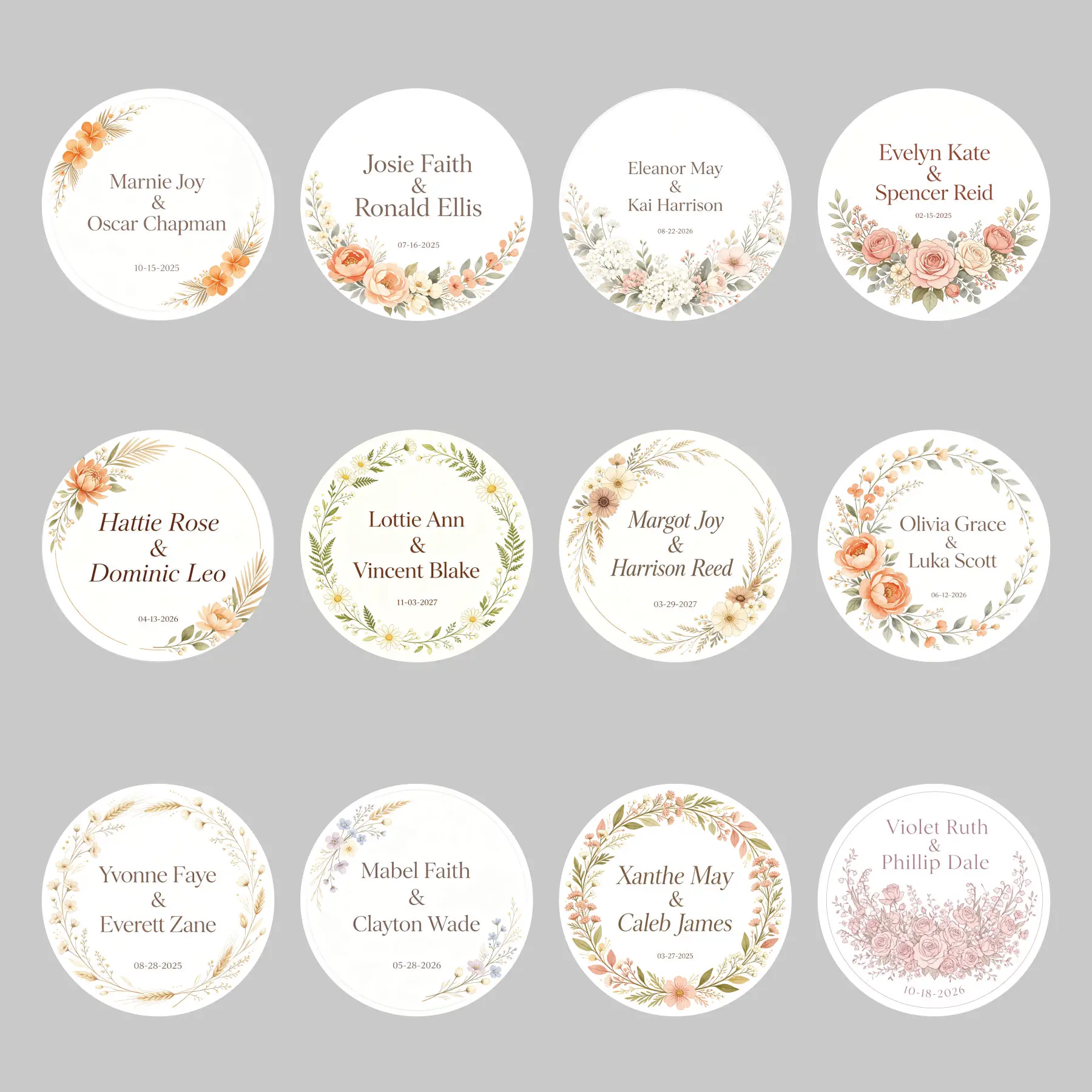 96Pcs Custom Round Circle Thank You Stickers Personalized Name Date Labels for Bridal Shower Party Favor Gifts