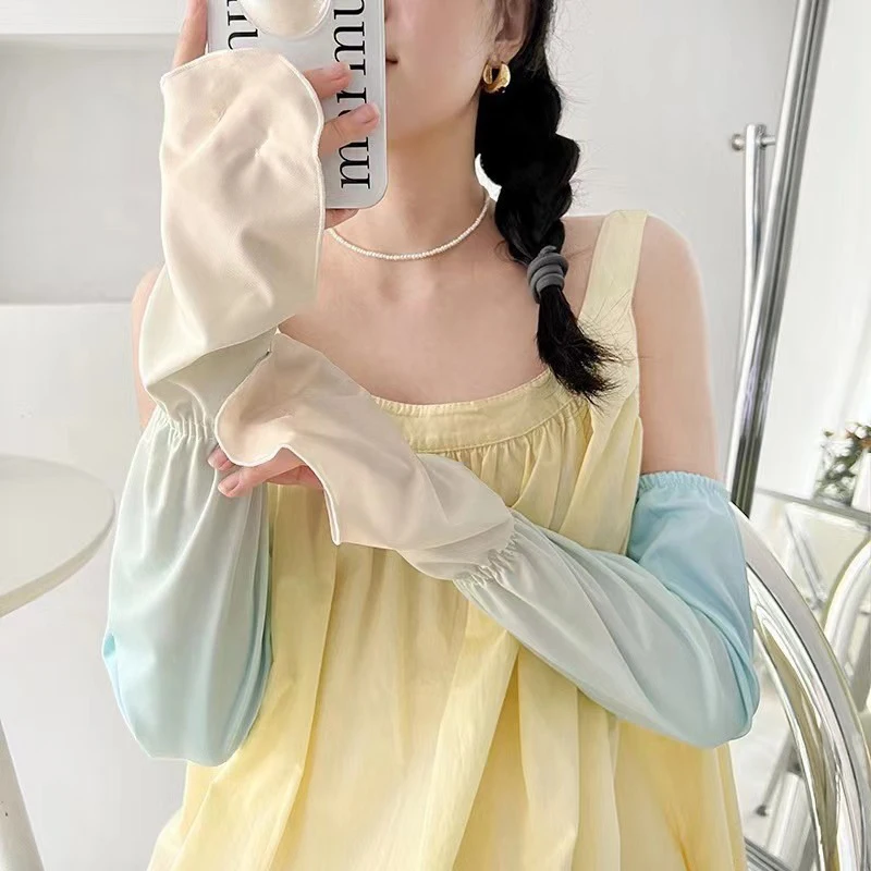 Рукава из ледяного шелка с защитой от ультрафиолета; Модный летний чехол для вождения и езды на велосипеде градиентного цвета