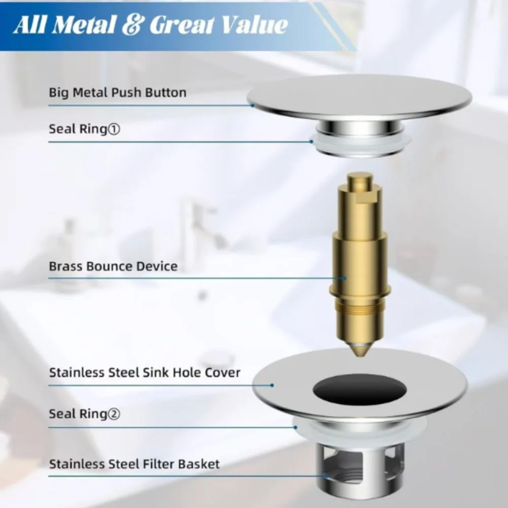 

Washbasin Leak Plu-g Pop-Up Sink Stopper Sink Drain Valve Kitchen Filter Drain Valve Press Type Deodorizing Filter Plu-g