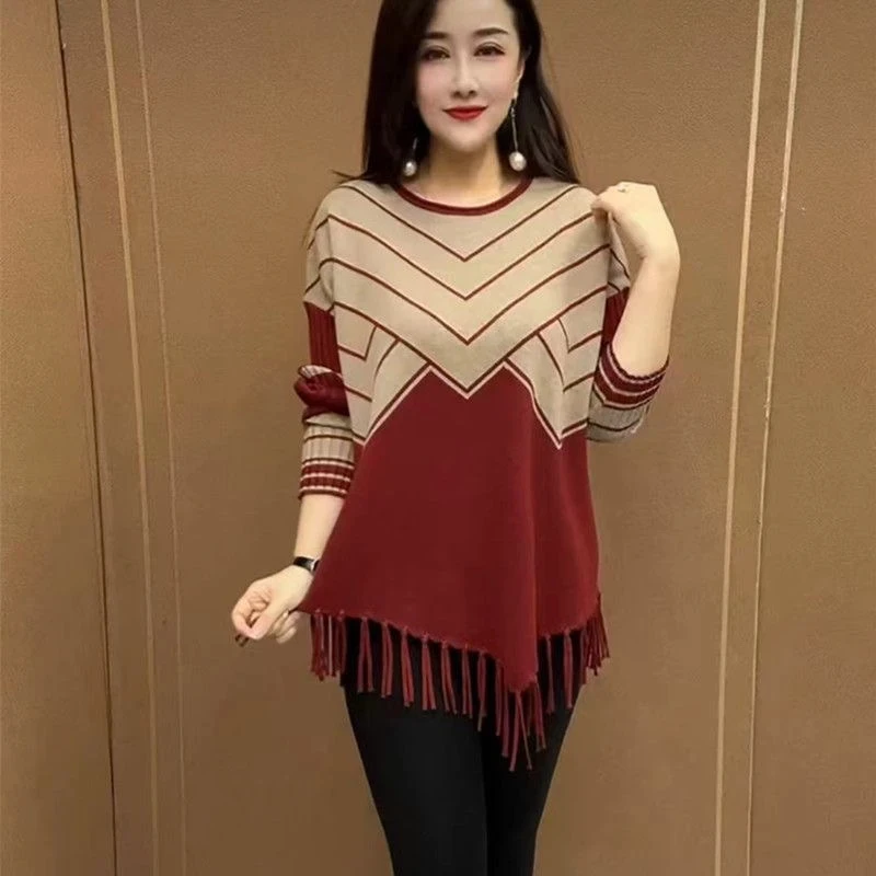 

Knitted Tassel Pullover Sweater For Women Autumn Winter O-Neck Long Sleeve Knitted Sweater Female Casual Loose Knit Jumper Full