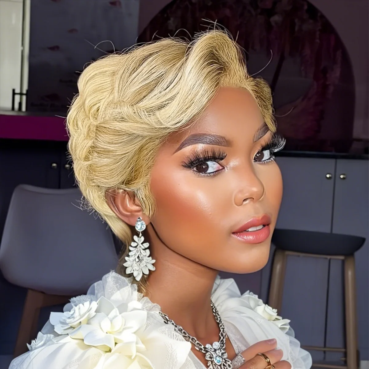 

Short Pixie Cut Human Hair Wigs 13x4 Lace Frontal Wig Pre-Plucked Hairline for Natural Look Daily & Party Us for Women