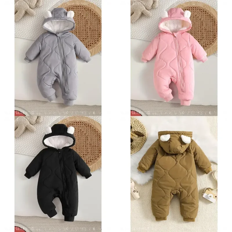 Thickened One Piece Baby Romper Autumn Winter Warm Outdoor Clothes Newborn 0-2 Years Zipper Jumpsuit Christmas Halloween