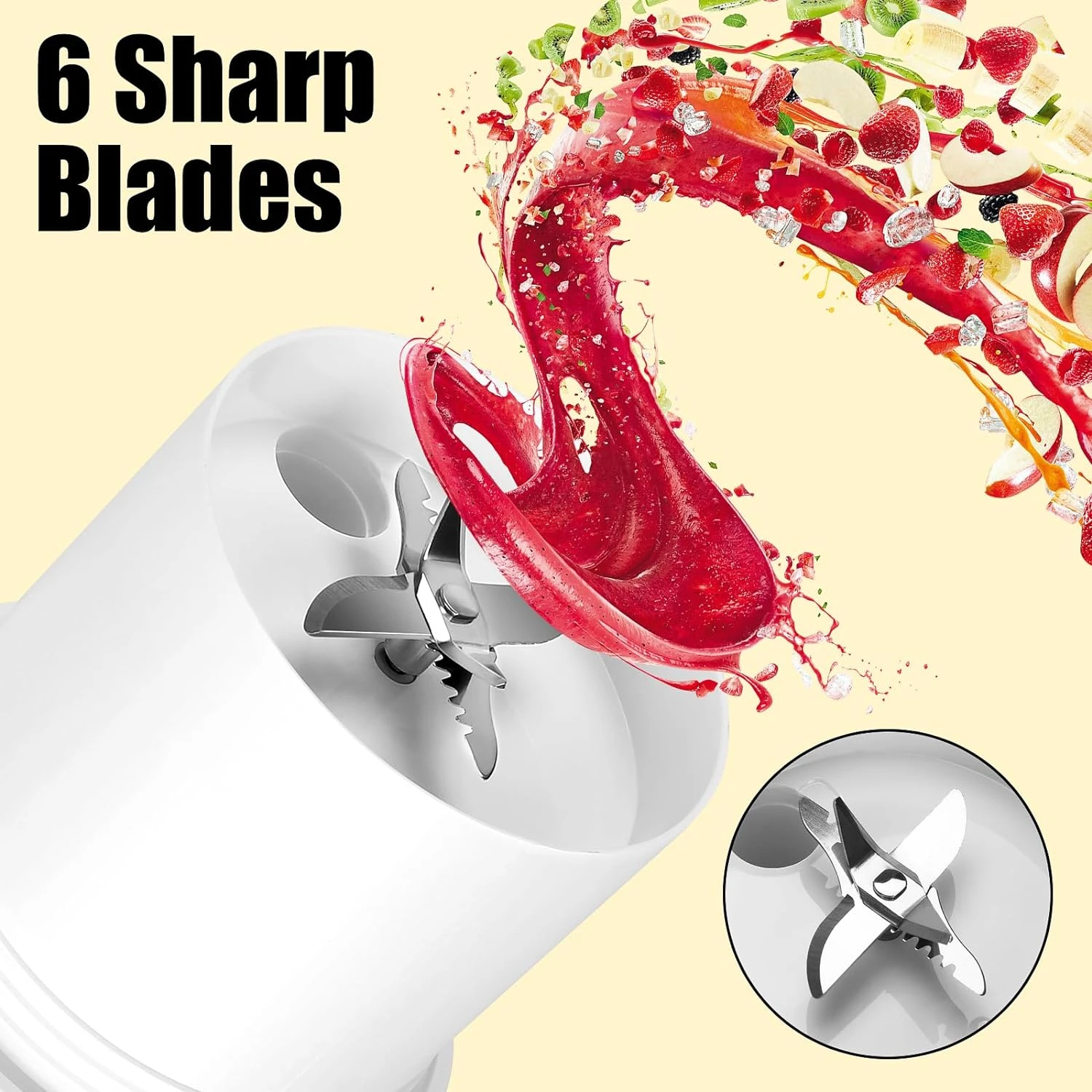 Portable USB Rechargeable Mini Blender for Shakes and Smoothies, 16 Oz Personal Size Juicer with 6 Blades, Convenient for Sports