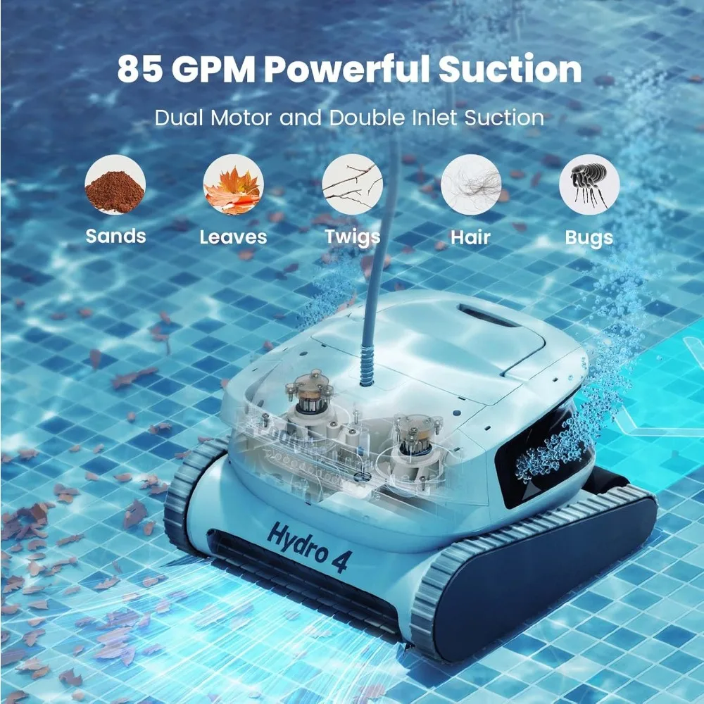 Pembersih kolam robot Hydro 4 berkabel, vakum kolam untuk Kolam Renang di atas tanah, keranjang Filter 4.1L, Pembersih garis air dinding lantai