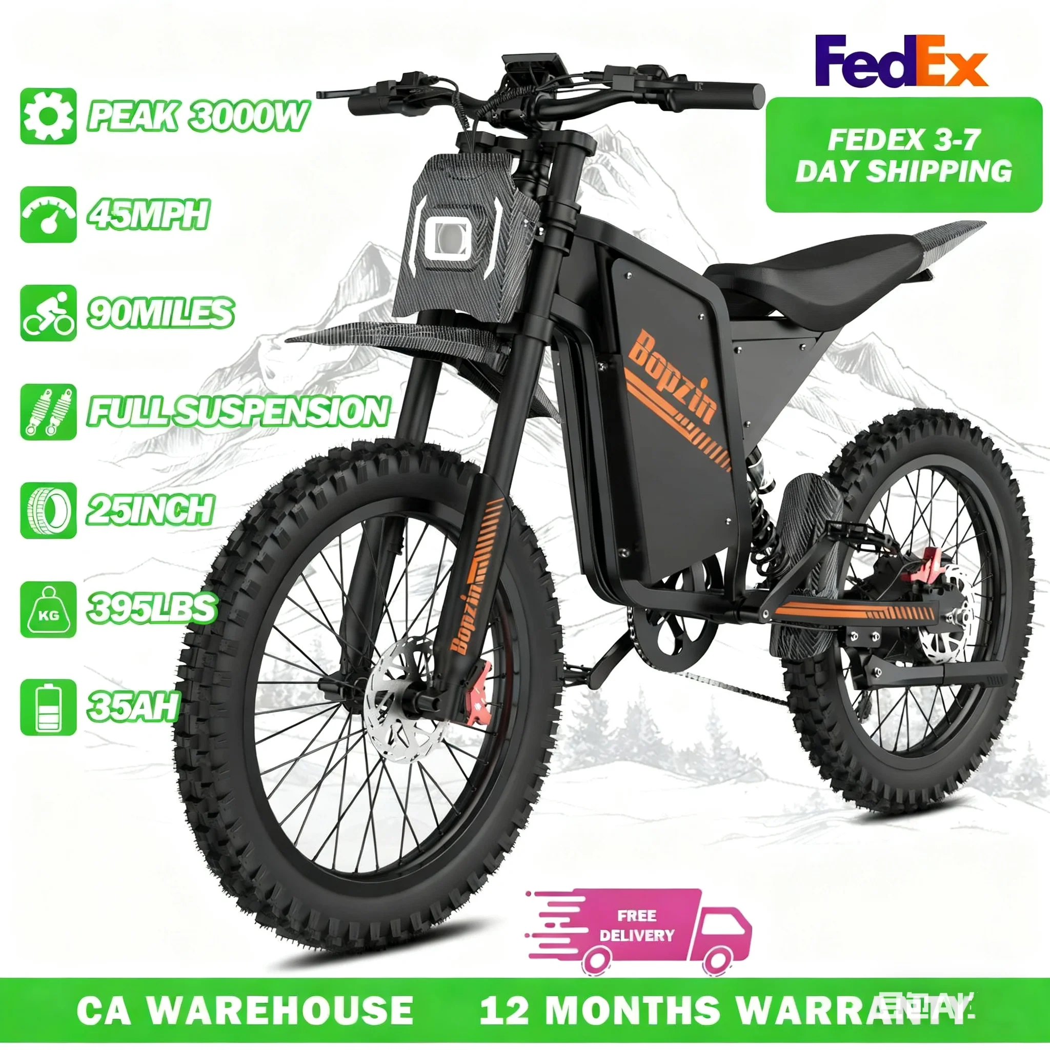 

Electric Dirt Bike for Adults 45 MPH 20"/25" Fat Tire 3000W Electric Motorcycle 60V 35AH Dual Hydraulic Brakes Full Suspension