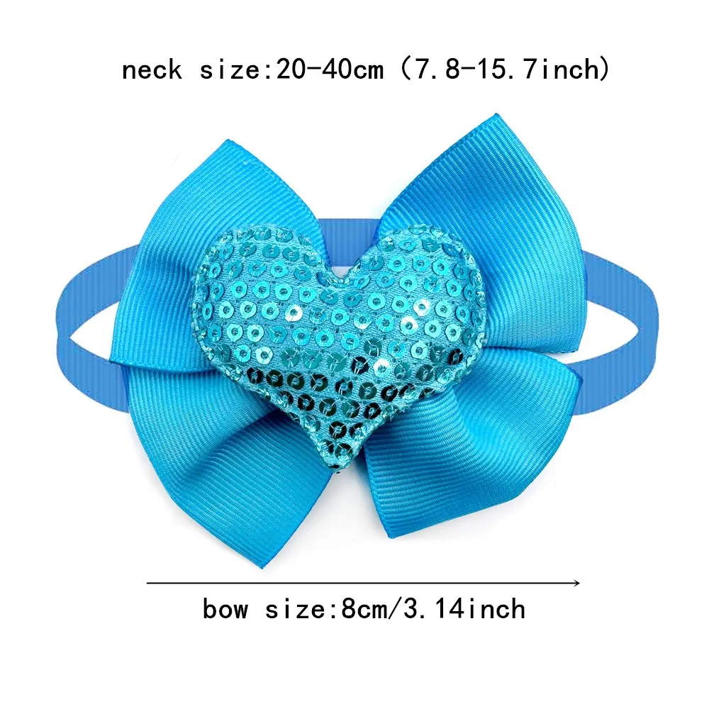 50/100pcs Valentine's Day Pet Dog Bow Ties Small Dog Bowties Sequin Heart Style Cute Cat Bows Neckties Bows Pet Collar Grooming