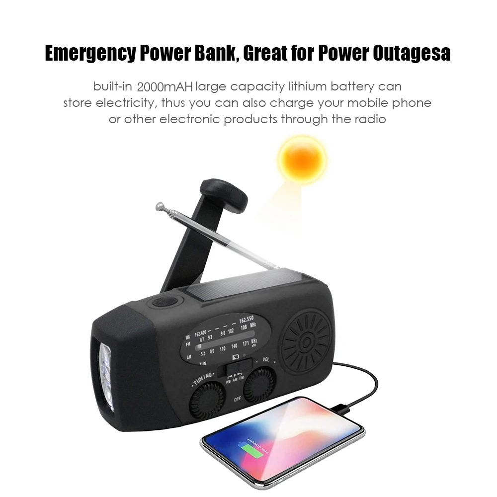 Emergency Hand Crank Radio with LED Flashlight for Emergency AM/FM NOAA Portable Weather Radio Dynamo Radio with 2000mAh Power