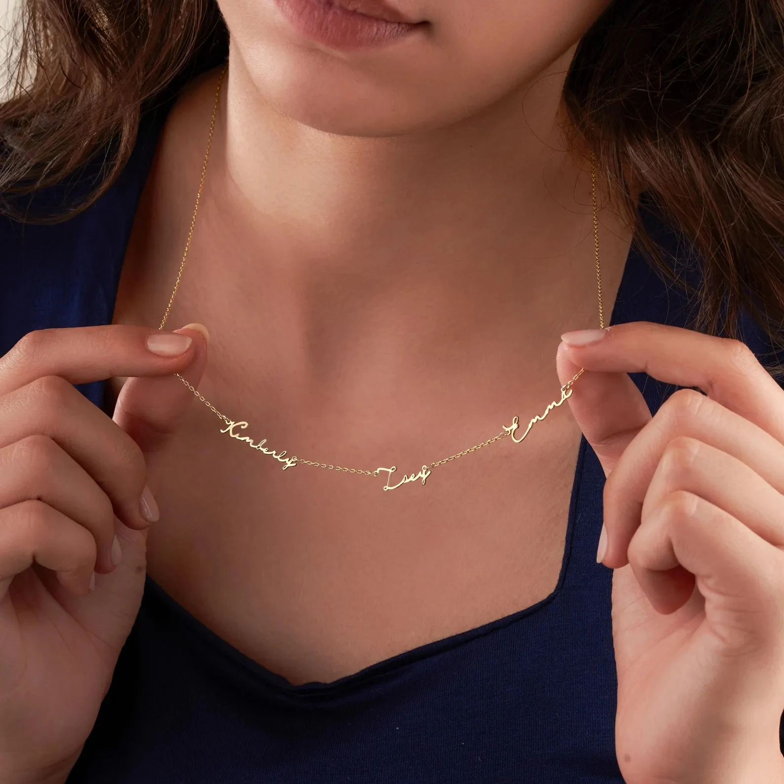 

Customize Handwritten Name Necklaces Twin Names Personalized Customized Hearts Baby Footprints or Drawing Gifts Women's Jewelry