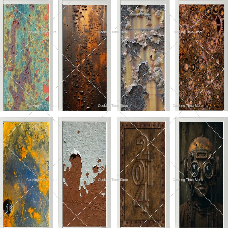 

The Rust Series Door Stickers 3D Self-Adhesive Removable Peel and Stick Vinyl Vintage Metal Door Wallpaper for Living Home Decor