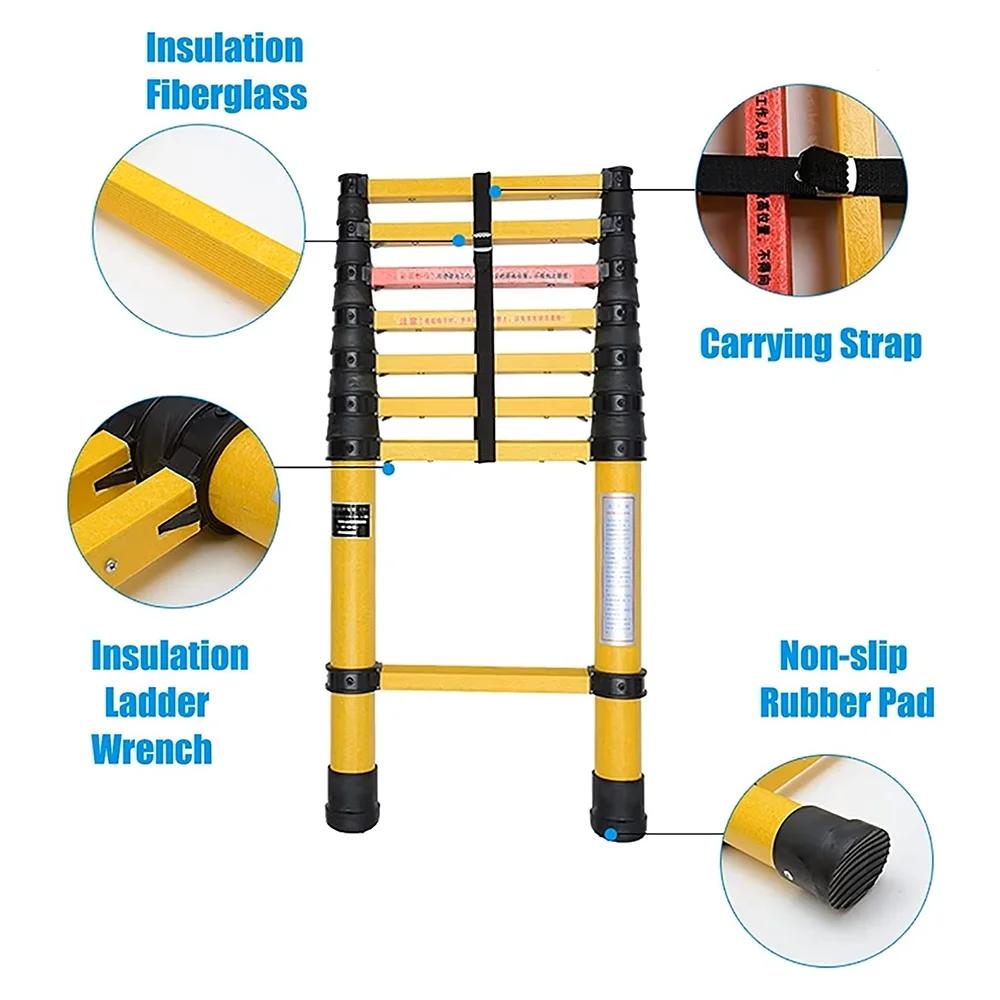 3.5m High Voltage Fiberglass FRP Insulated Extension Ladder Light Weight for Electric Station Rescue Work in Construction