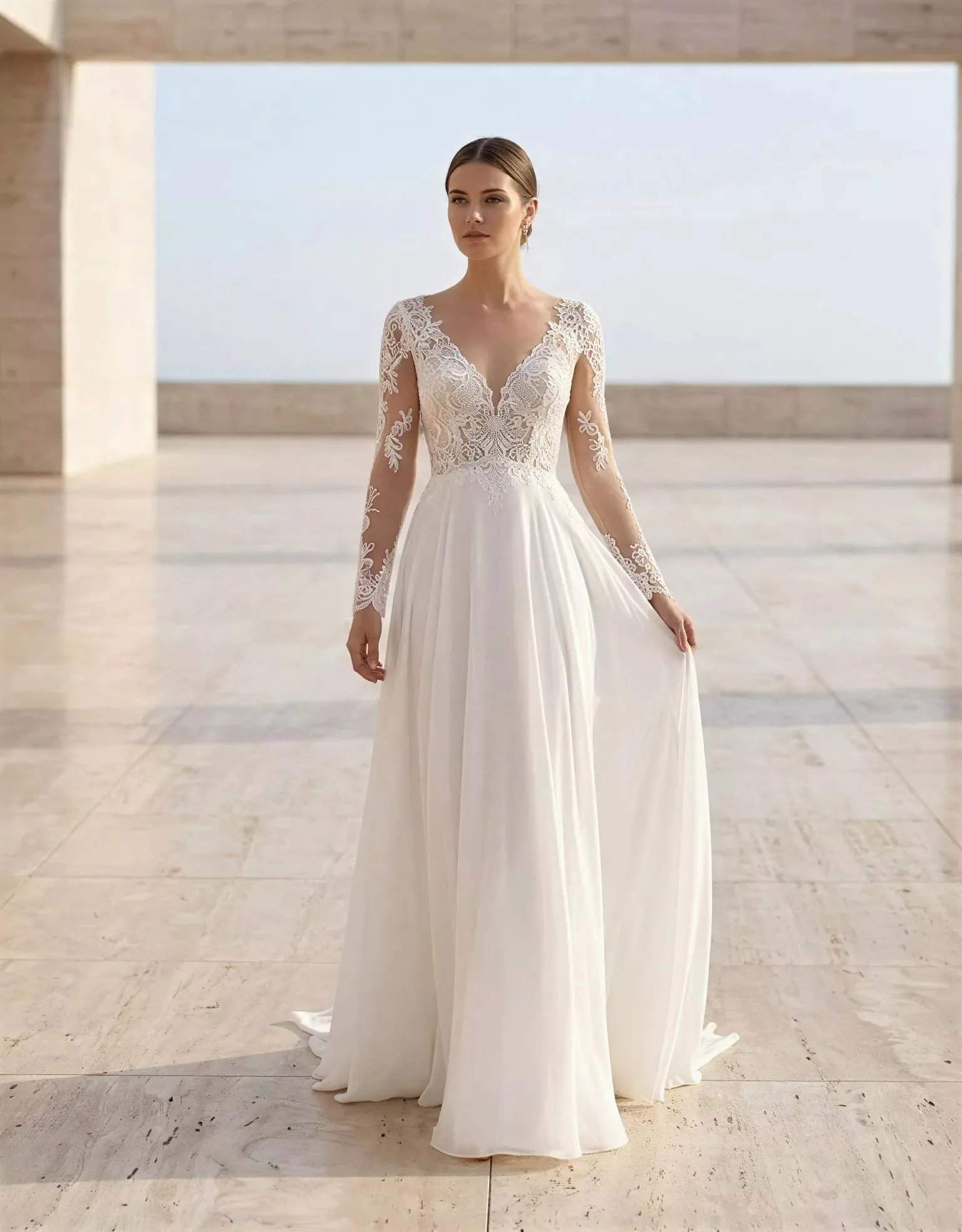 2026 Custom Boho A-Line Wedding Dress Backless Long Sleeve Chiffon Appliques Luxury Bridal Gown Vestido de Novia