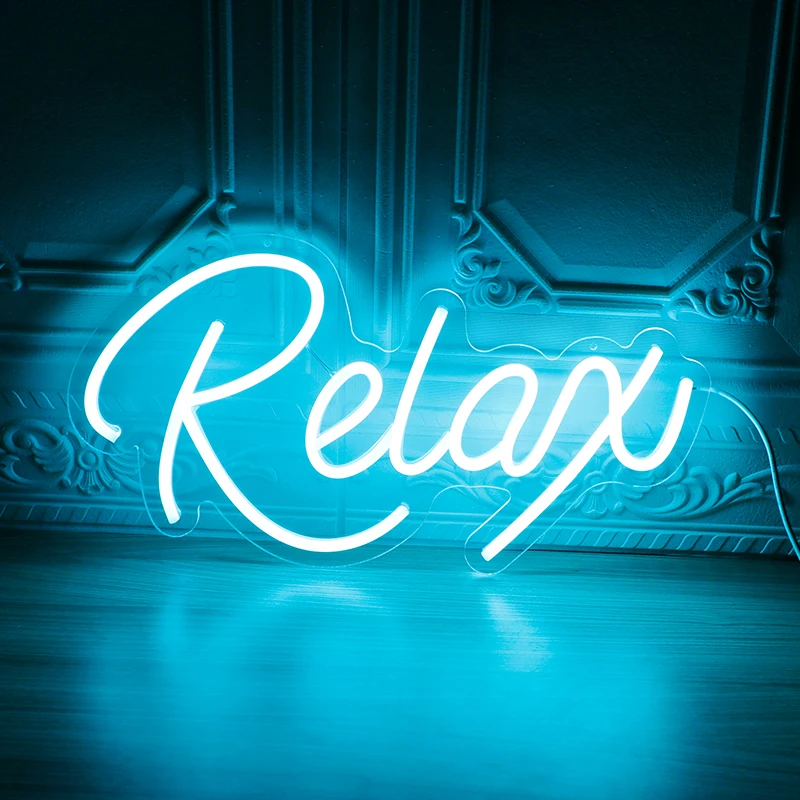 Relax Neon Signs, LED Neon Sign Relax USB Neon Light up Sign Clear Acrylic 3D Art Decor for Bedroom Wall Decor