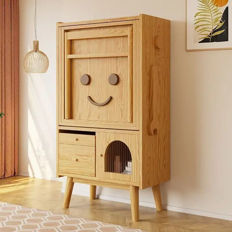 خزانة جانبية من الخشب الصلب - مخزن بوفيه نورديك مع أدراج وباب منزلق، وحدة تخزين موفرة للمساحة لغرفة الطعام والمطبخ