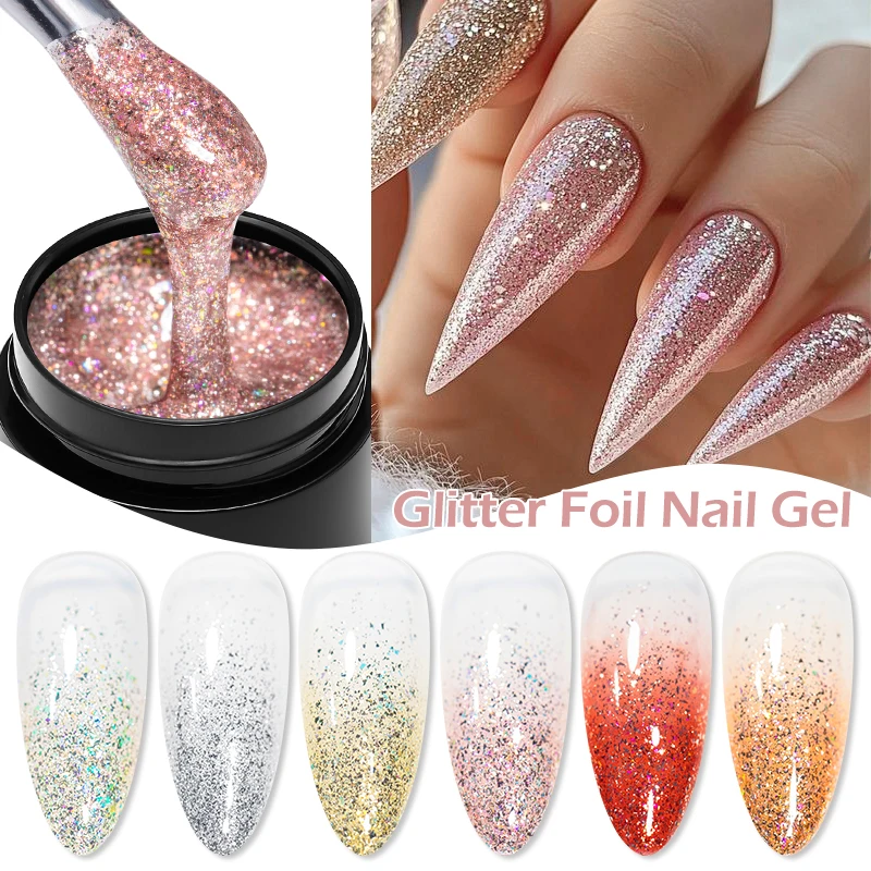 Mtssii 8ml glitter folha gel unha polonês rosa ouro prata brilhante lantejoulas semi permanente uv arte do prego verniz manicure design