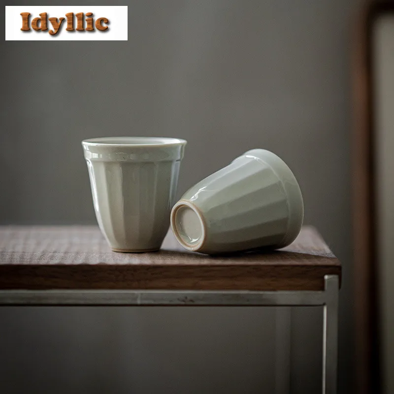 

2pc/lot Ice Platform Glaze Melon-ridged Teacup Elegant Tea Bowl Jug Tea-tasting Fragrance Cup Chazhan Master Cups Cafes 40ml