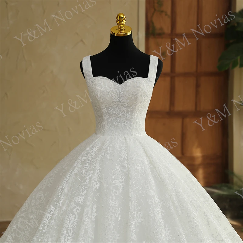 Y&M Novias Shiny Ivory Square Bride Wedding Dresses For Women Sleeveless Glitter Bridal Modern Ball Gown 2025 Spring Customized