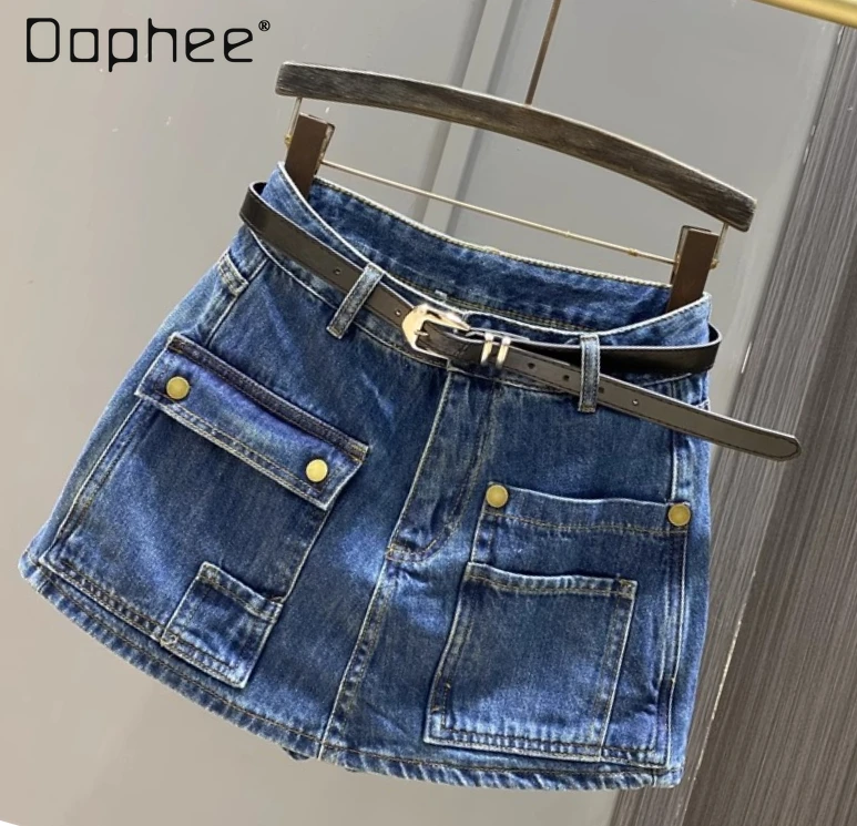 

Commuting Style Fashion Slim Denim Short Skirt Women Street Personality High Waist Wide Leg A-line Skirt Korean Trendy Skirts