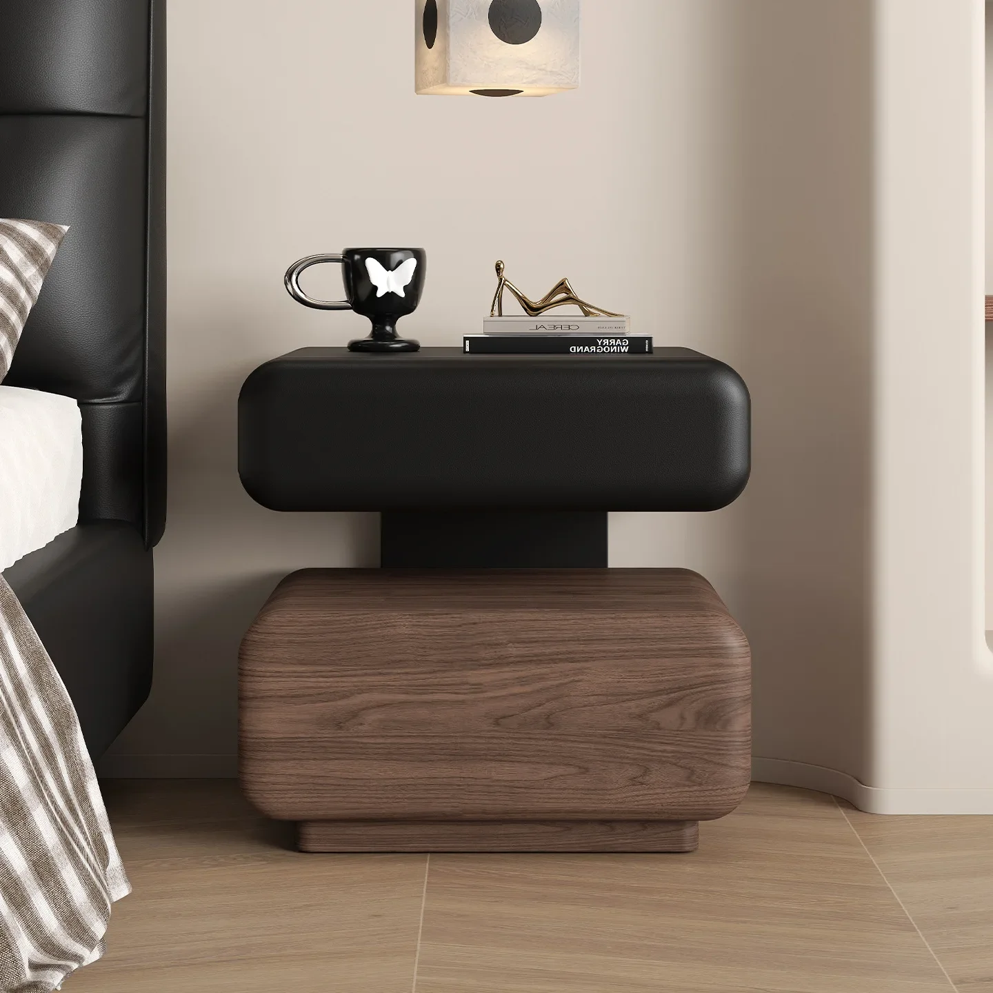 Medieval style all solid wood bedside table, bedroom Italian minimalist niche design sense light luxury high sense suspension st