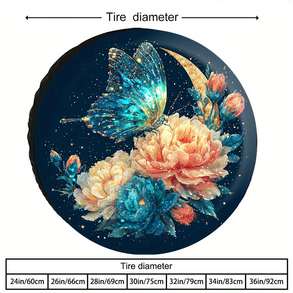 夜の蝶と咲く花のタイヤカバー、豪華で神秘的なスタイル、ビジネス車両や高級車に最適