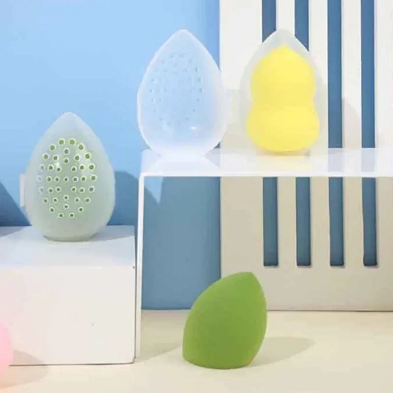 1pc Empty Transparent Puffs Drying Box Storage Case Portable Sponge Stand Cosmetic Egg Shaped Rack Makeup Puff Holder