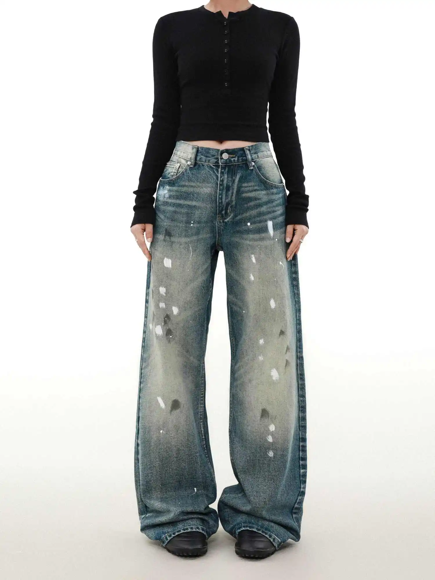 Pantalones vaqueros azules Y2k con grafiti para mujer, pantalones vaqueros estilo japonés de los años 2000, pantalones vaqueros Vintage Harajuku holgados Grunge Hip Hop