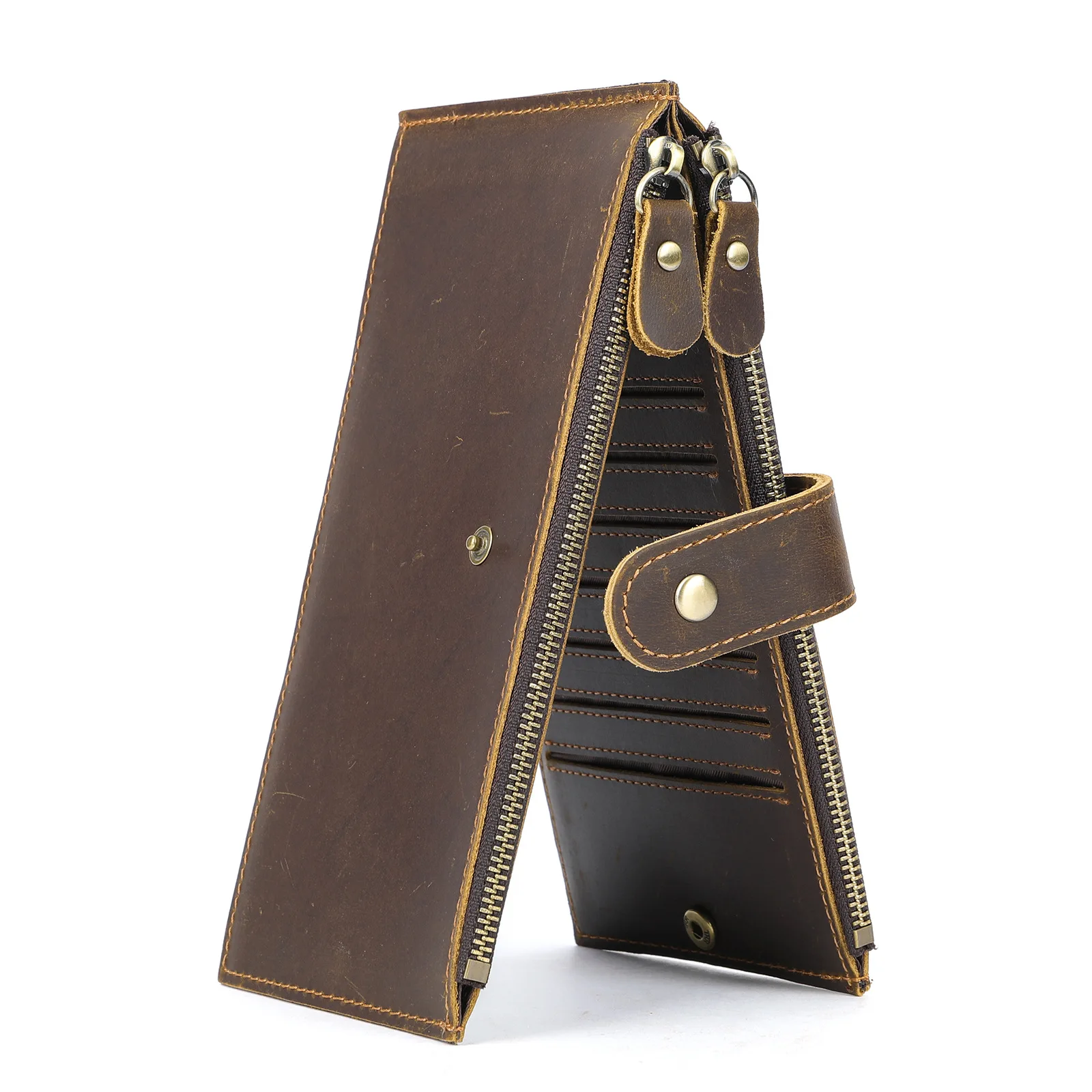 Crazy Horse Leather Handheld Bag Men's Vintage Multi-card Slot Card Holder Large Capacity Fashion Long Wallet Male