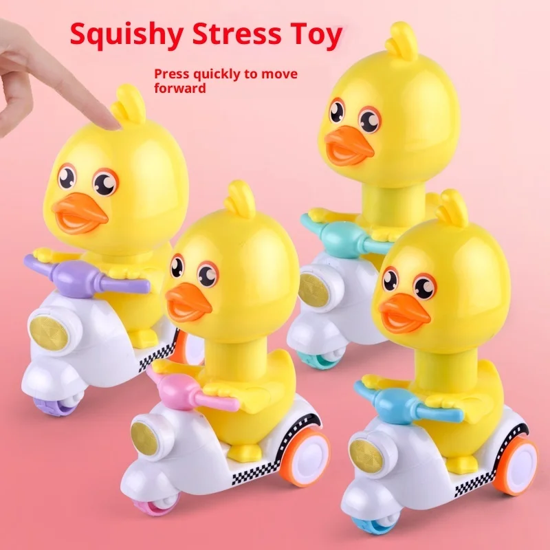 

2pcs Manual Press Head Free Rotation Cute Duck Press Bike Motorcycle Anti-Collision And Anti Fall Baby Toy Children's Mini Car