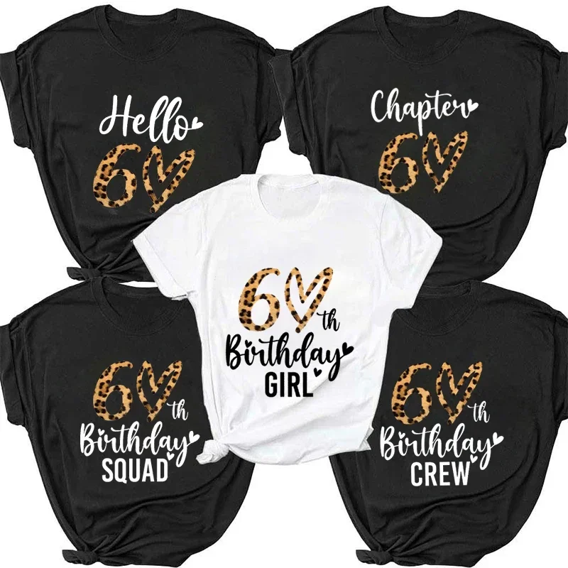 60th Birthday Squad T Shirt for Women Birthday Party Crew Tees Hello 60 Leopard Graphic Print Tops Fashion Aesthetic Clothing