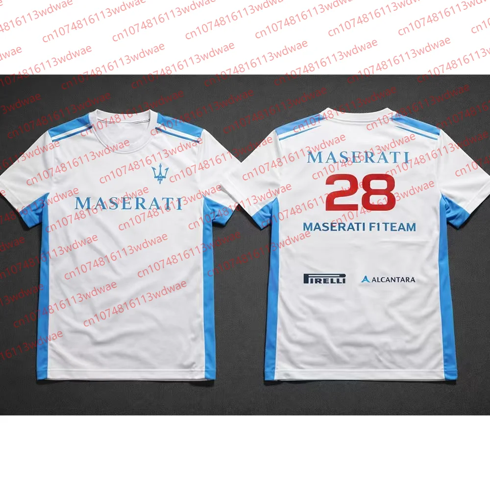 Camiseta del equipo Maserati F1 para hombre, camiseta de carreras con número 28, camiseta de manga corta para deportes de motor, camiseta informal transpirable de verano para fanáticos de los coches deportivos, ropa de calle