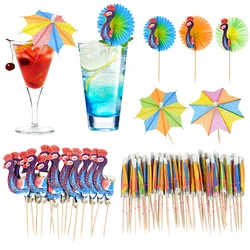 20/30/50pcs Cocktail Drink Picks Sticks Hawaiian Beach Drinking Decoration Umbrella Peacock Cake Topper Fruit Bamboo Toothpick