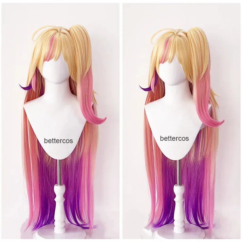 

LOL Star Guardian Seraphine Cosplay Wig Yellow Pink Purple Mixed Long 100cm Synthetic Hair Heat Resistant Wigs + Wig Cap