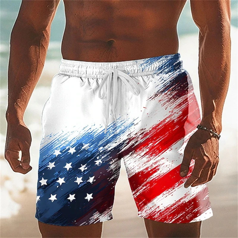 

3D Print USA Flag Beach Shorts Quick Dry Mens Swim Trunks 3D Print Casual Trendy For July 4th And Patriotic Summer Wear Outdoor