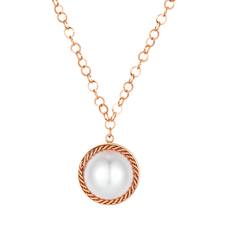Length 40cm+5cm Gold Color Necklace Pearl Pendant  For Women High Quality Stainless Steel Jewelry Gifts Drop Shipping image 4