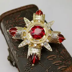 Baroque Red Rhinestone Cross Brooch Pin Metal Big Brooches for Women Vintage Pins Clothes Scarf Clip Jewelry