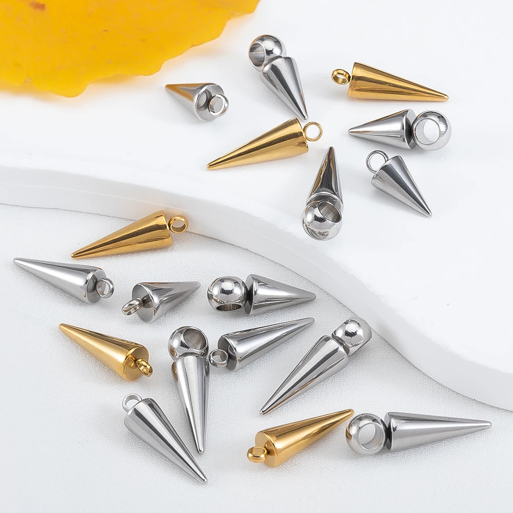 10PCS Retro Cone Charms Pendant No Fade Stainless Steel Spike Beads Pendants for Women Man Jewelry Making Hoop Earring Findings image 2