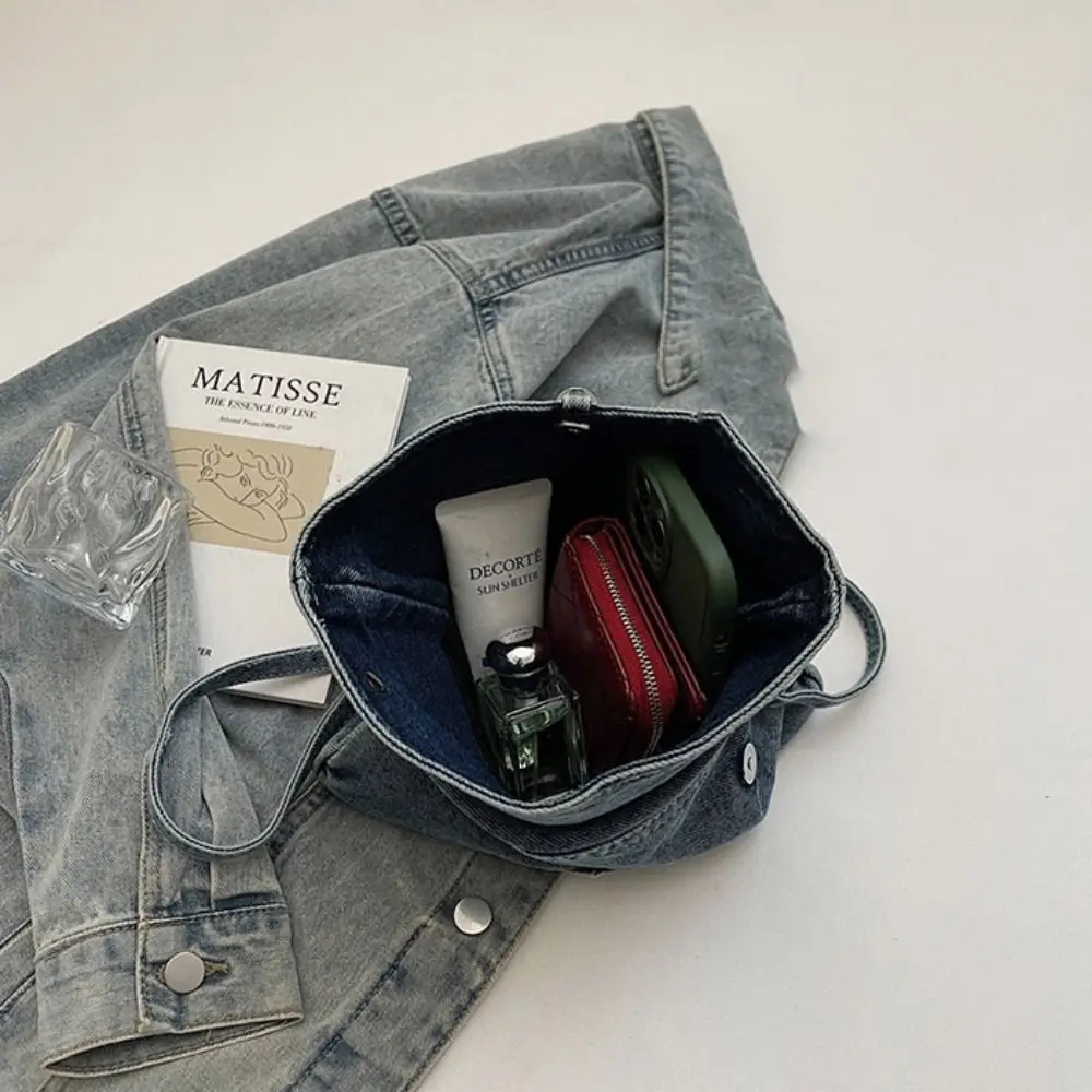 Y2K Washed Denim Canvas Bag Street Style Large Capacity Vintage Handbag Shopping Bag Messenger Bag Solid Crossbody Bag Girl