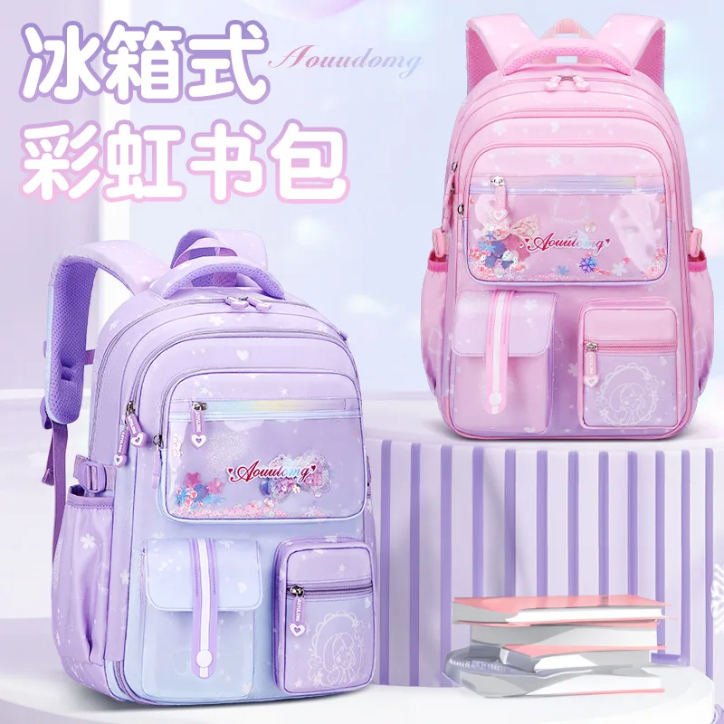 Imagem -03 - Princesa Frigorífico Porta Mochila Spine Protector School Book Shoulder Bags Bonito Schoolbag para Estudantes Meninas e Crianças Novo 2024