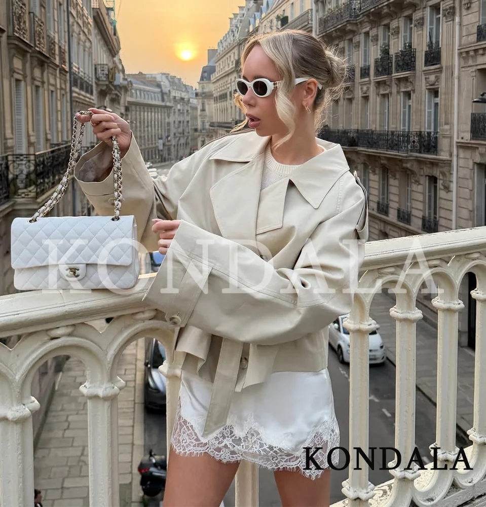 KONDALA Women Office Lady Trendy Jacket Elegant Double-breasted Belt Jacket 2026 Spring Summer New Fashion Classic Trench Jacket