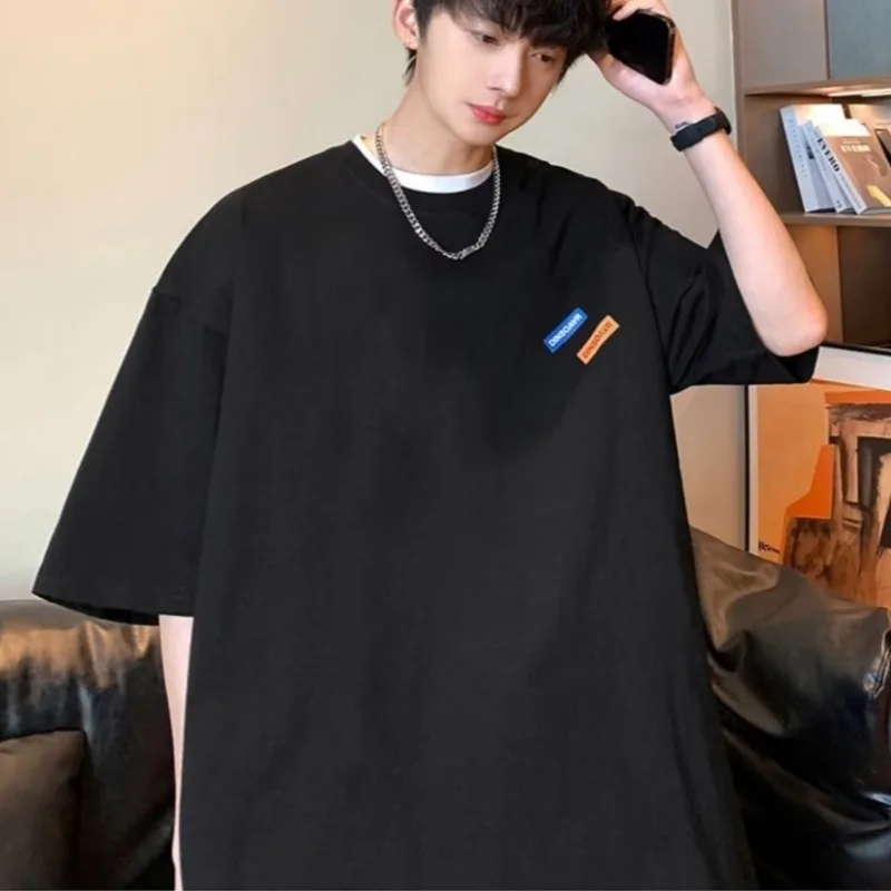 【M-8XL 】2026 Summer Men's Oversized T-Shirt Small Label Letter Print Casual Streetwear Short Sleeve Top