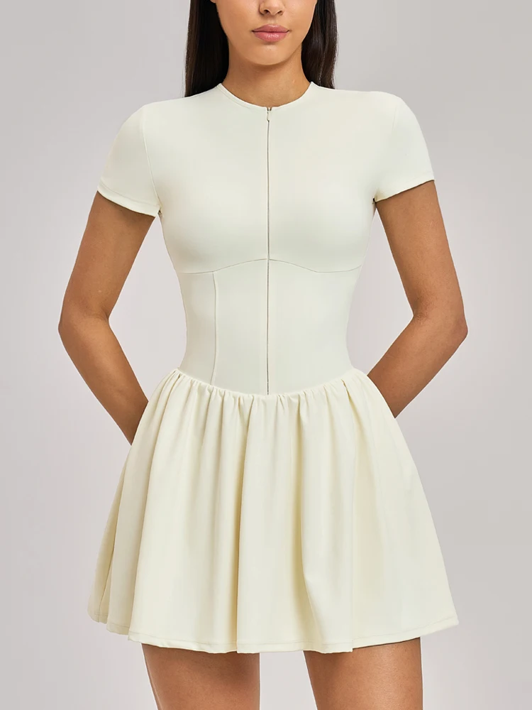 

Женское теннисное платье VITALINOVO с молнией спереди, круглым вырезом, плиссировкой, оборками, без рукавов, мини, спортивное, для гольфа, с карманом для шорт