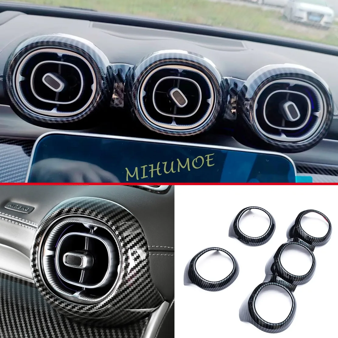 

Carbon Fiber Dashboard Central AC Conditioning Outlet Vent Covers For Mercedes-Benz C-Class C43 AMG Sedan W206 S206 2022-2025