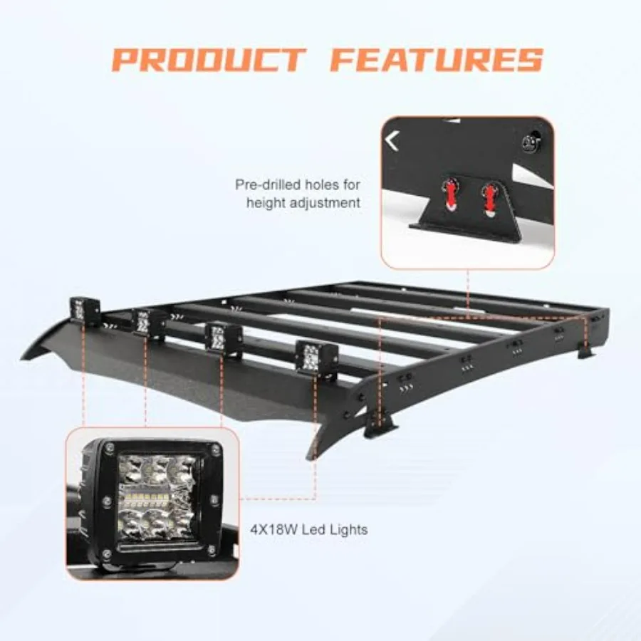 حامل أمتعة سلة البضائع رف السقف العلوي لـ 20052023 نماذج Tacoma 2nd Gen 3rd Gen Double Cab مع متكامل 4x18W LED L #4