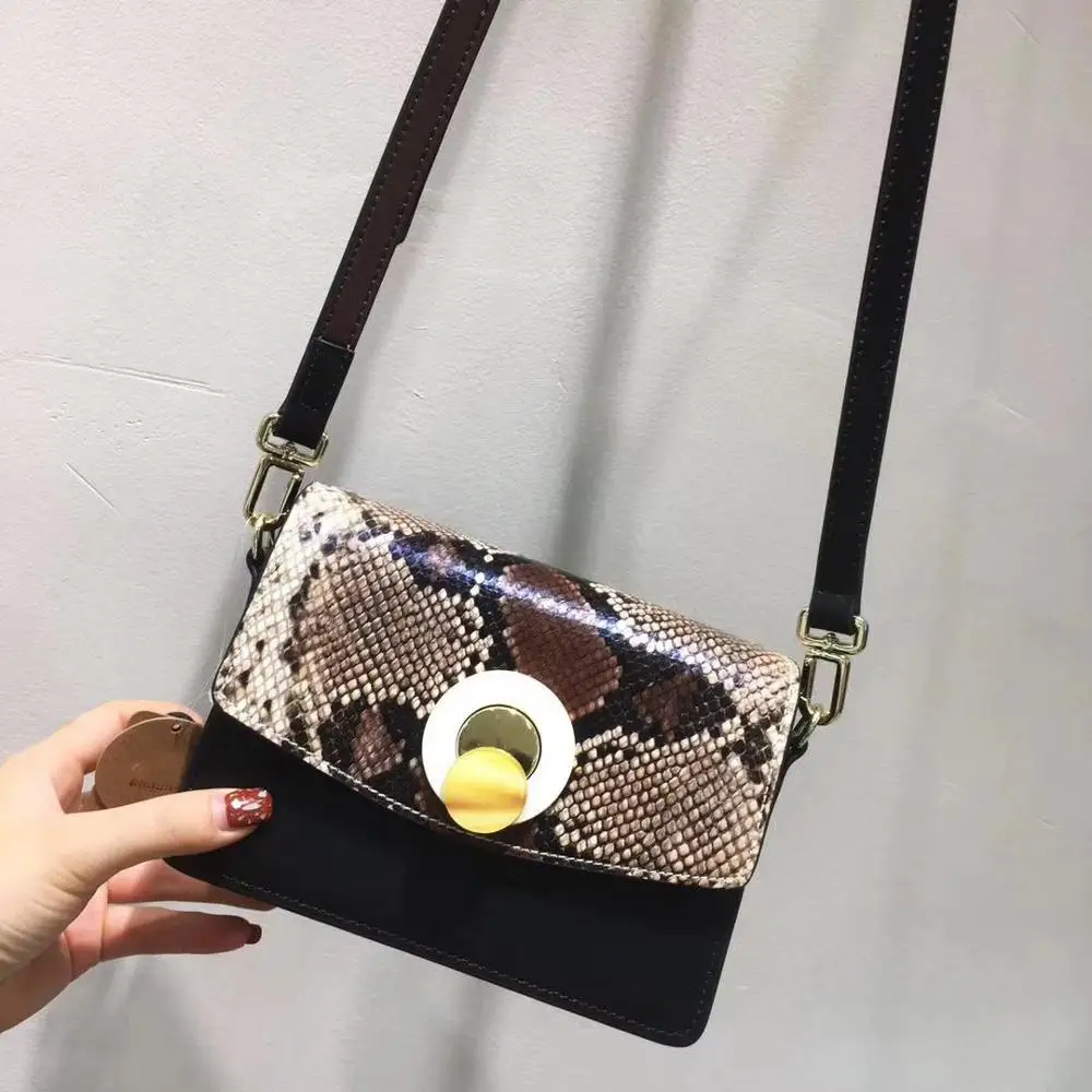 Snake print leather shoulder bag Amber lock panelled real leather mini box cow leather crossbody bags