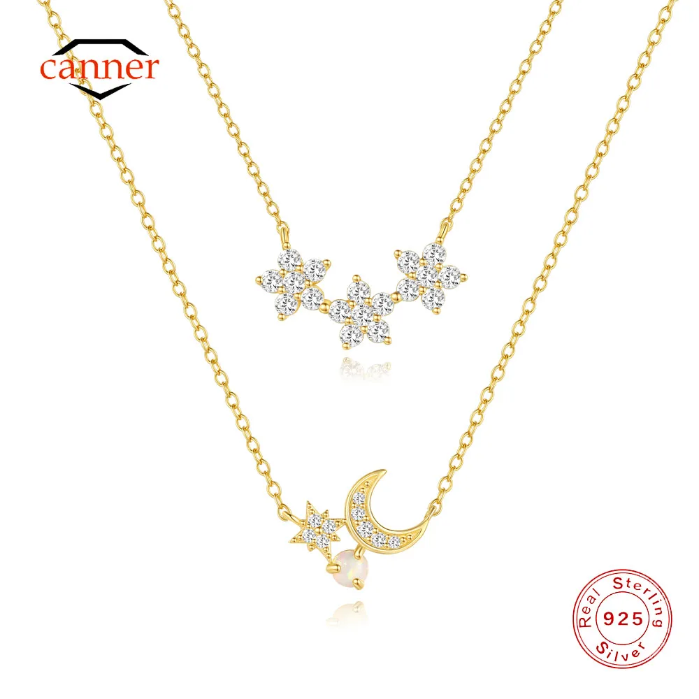 

CANNER Six Pointed Star Moon 925 Sterling Silver Classic Necklaces For Women Ins Minimalism Five-pointed Star Chain Jewelry